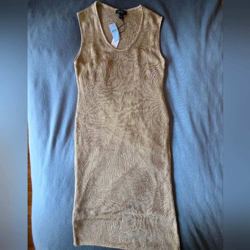 NWT Ann Taylor Gold Metallic Sheath Dress
